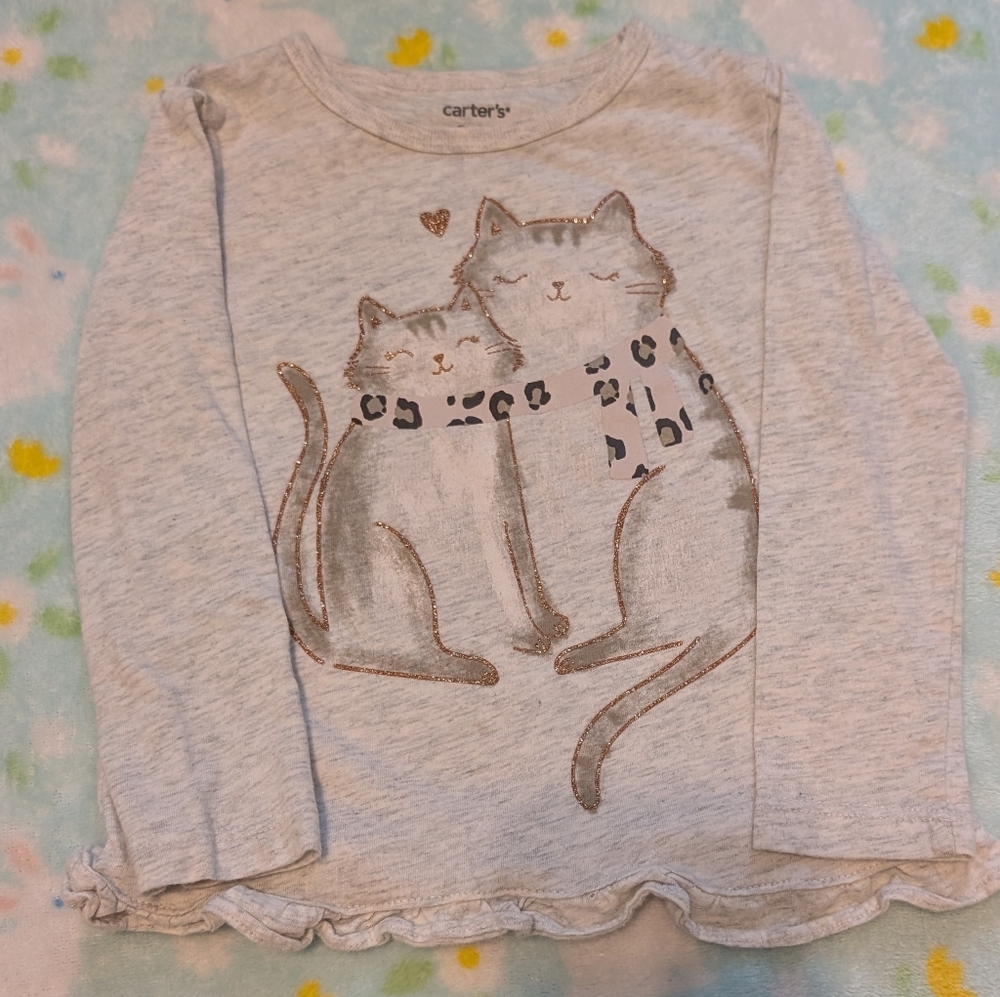 Carter's Toddler Gray Long Sleeve Cat And Kitten Winter Tee 2T Girl's
